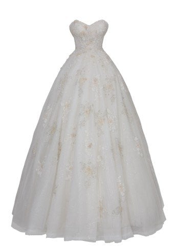 Üç Boyutlu Çiçekli Transparan Detay Kabarık Gelinlik