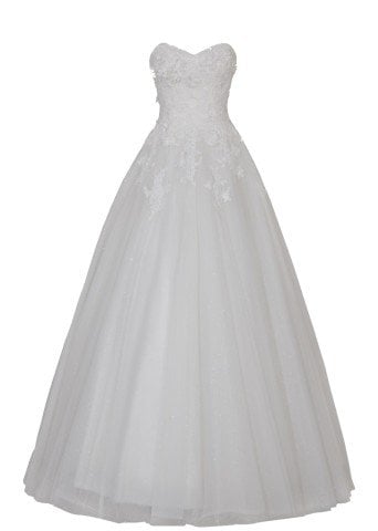 Üç Boyutlu Dantel ve Çiçek Detaylı Straplez A Kesim Gelinlik