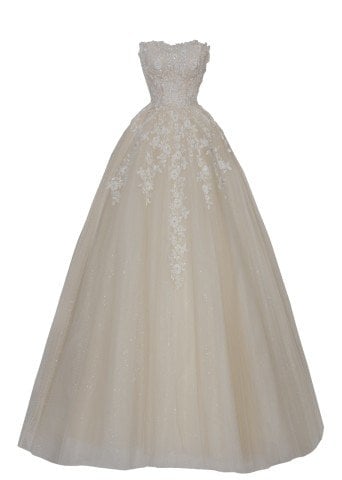 Üç Boyutlu Dantel Detaylı Karamel Kabarık Gelinlik