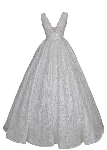 Komple Pullu ve Simli Kabarık Gelinlik