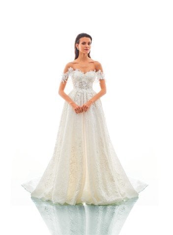 Komple Dantel Transparan Düşük Kollu Gelinlik