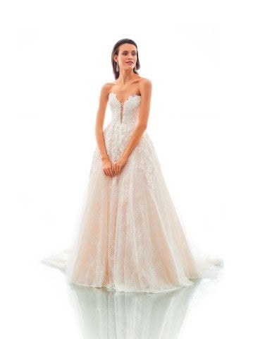 Dantel ve İşleme Detaylı Karamel Gelinlik