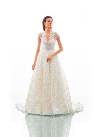 Pul ve Payet Dantelli Hakim Yaka Gelinlik