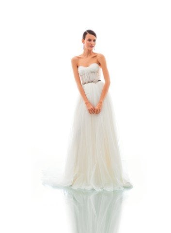 İpek Tül Drape Beden Kemer Detaylı Gelinlik
